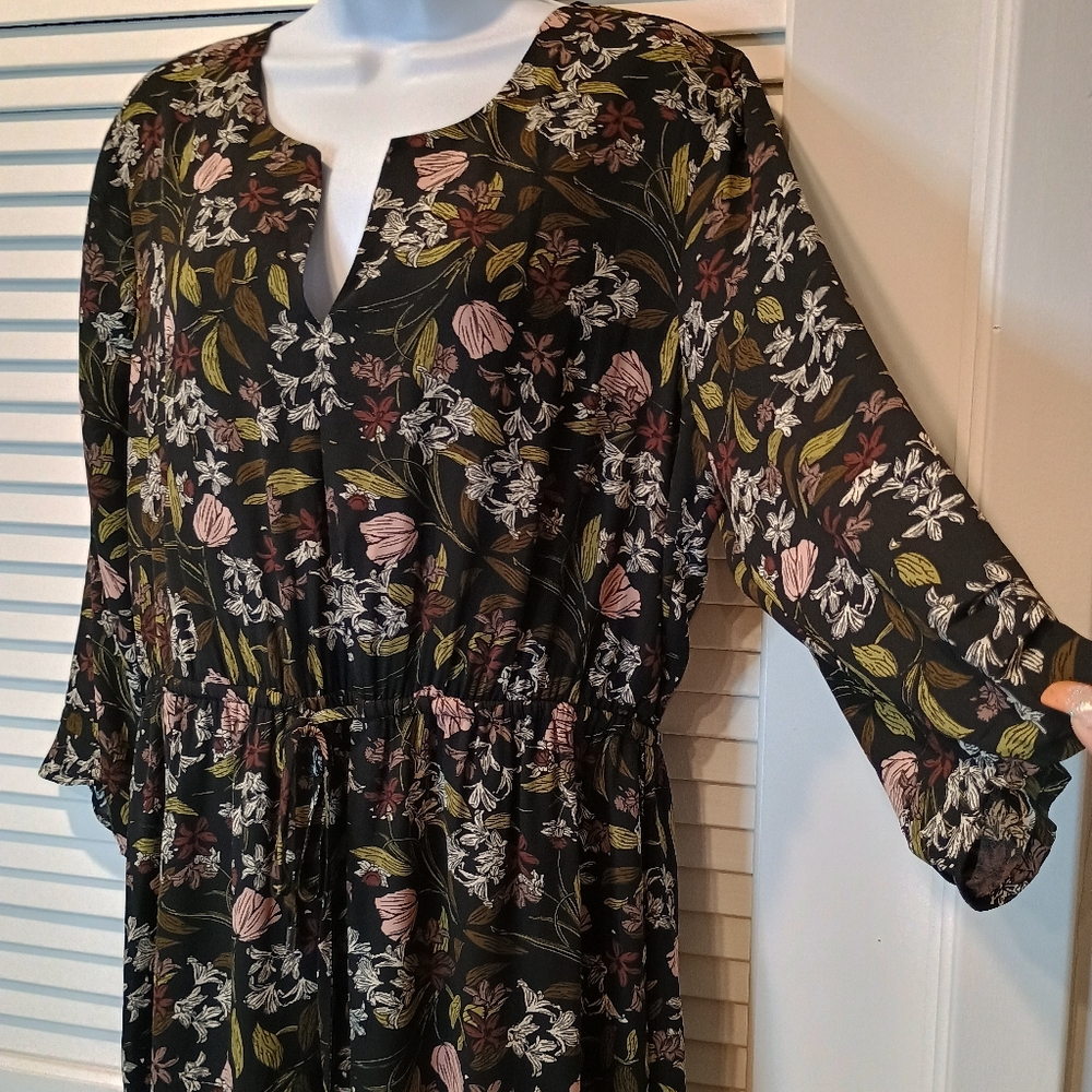 DR2 Floral Print Vneck Sheer Dress Size PL